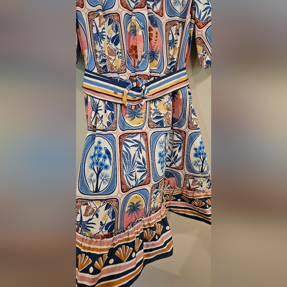 NWOT Joie Dress: Size- 12: Tropical Print: Balloon Sleeve: Belted - Picture 7 of 11